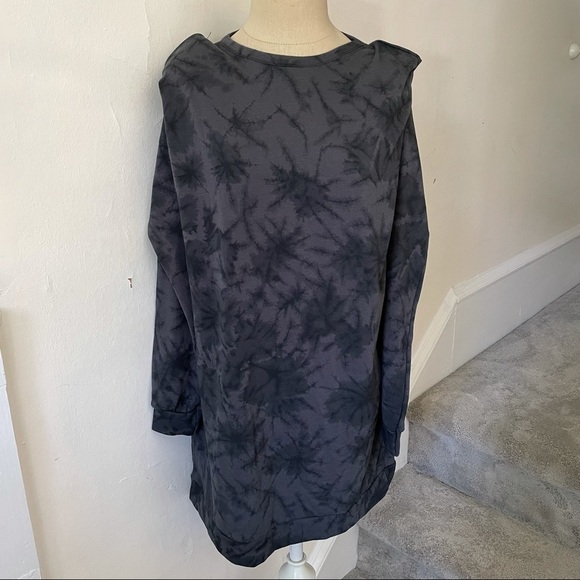 Nasty Gal Tie Dye Statement Shoulder Pad long Sleeve Charcoal Sweatshirt Dress 0 - Picture 1 of 11